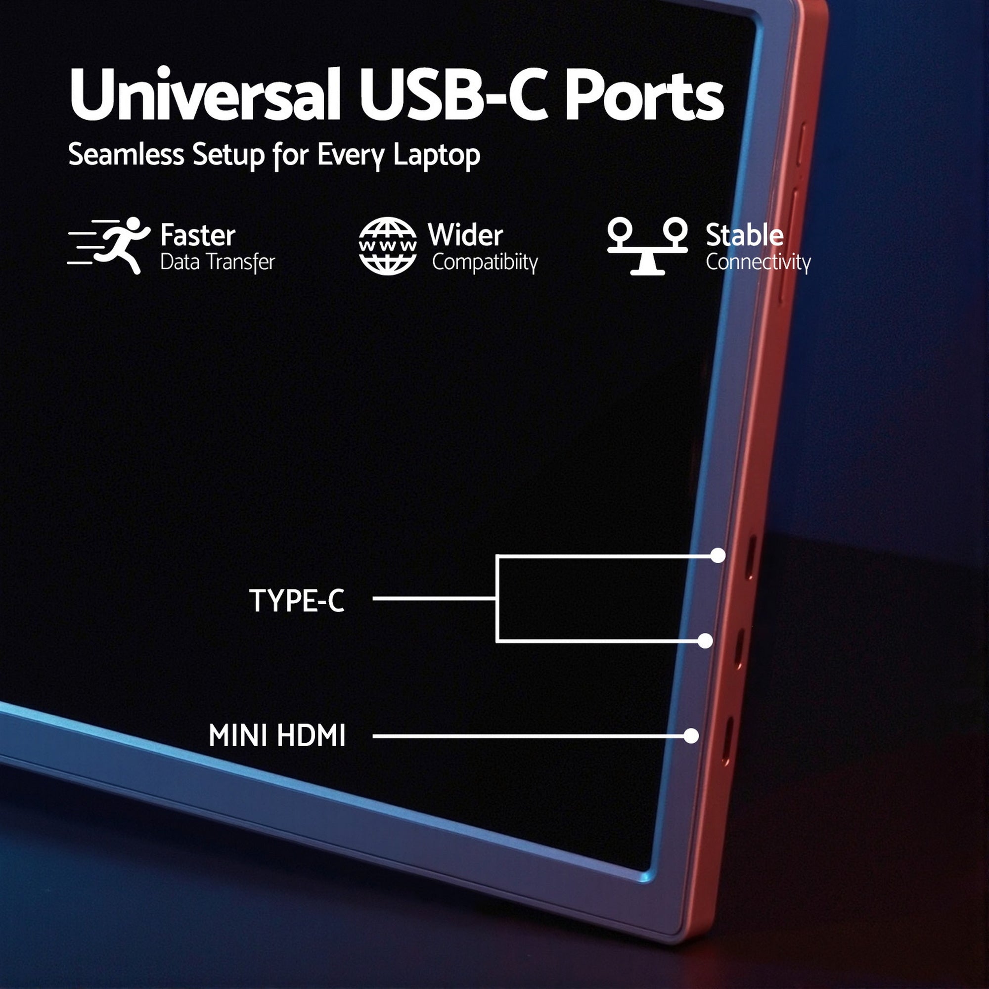 Devanti Portable Monitor Laptop Screen Extender Dual Display 1080P IPS USB C PM-S14-SI
