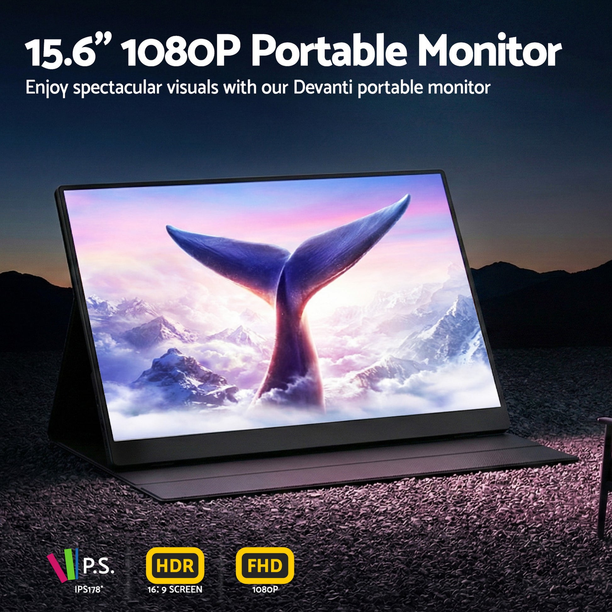 Devanti 15.6 Inch Portable Monitor FHD 1080P IPS USB-C HDMI Gaming Laptop Screen PM-S6-BK