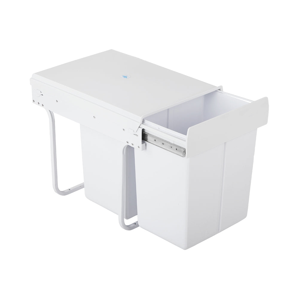 Cefito Pull Out Bin Kitchen Double Basket 2X20L White POT-BIN-20L-SET-WH