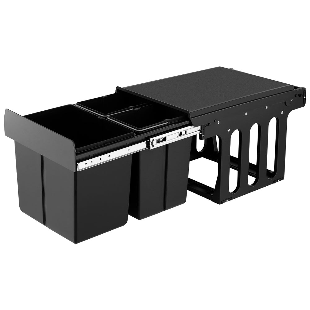 Cefito Pull Out Bin Kitchen Triple Slide Garbage Rubbish Bins Basket Blcak 31L POT-BIN-31L-3C-BK