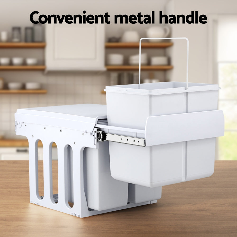 Cefito Pull Out Bin Kitchen Triple Slide Garbage Rubbish Bins Basket White 31L POT-BIN-31L-3C-WH