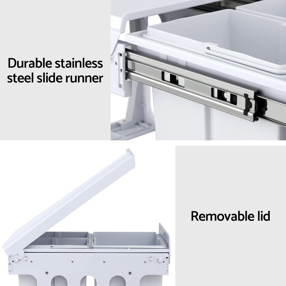 Cefito Pull Out Bin Kitchen Triple Slide Garbage Rubbish Bins Basket White 31L POT-BIN-31L-3C-WH
