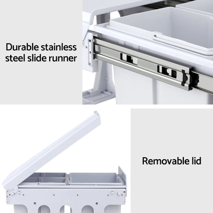 Cefito Pull Out Bin Kitchen Triple Slide Garbage Rubbish Bins Basket White 31L POT-BIN-31L-3C-WH