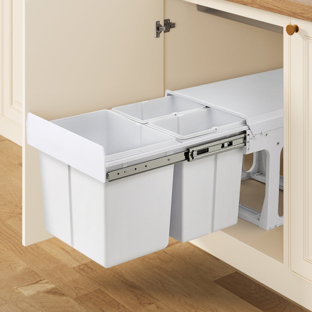 Cefito Pull Out Bin Kitchen Triple Slide Garbage Rubbish Bins Basket White 31L POT-BIN-31L-3C-WH