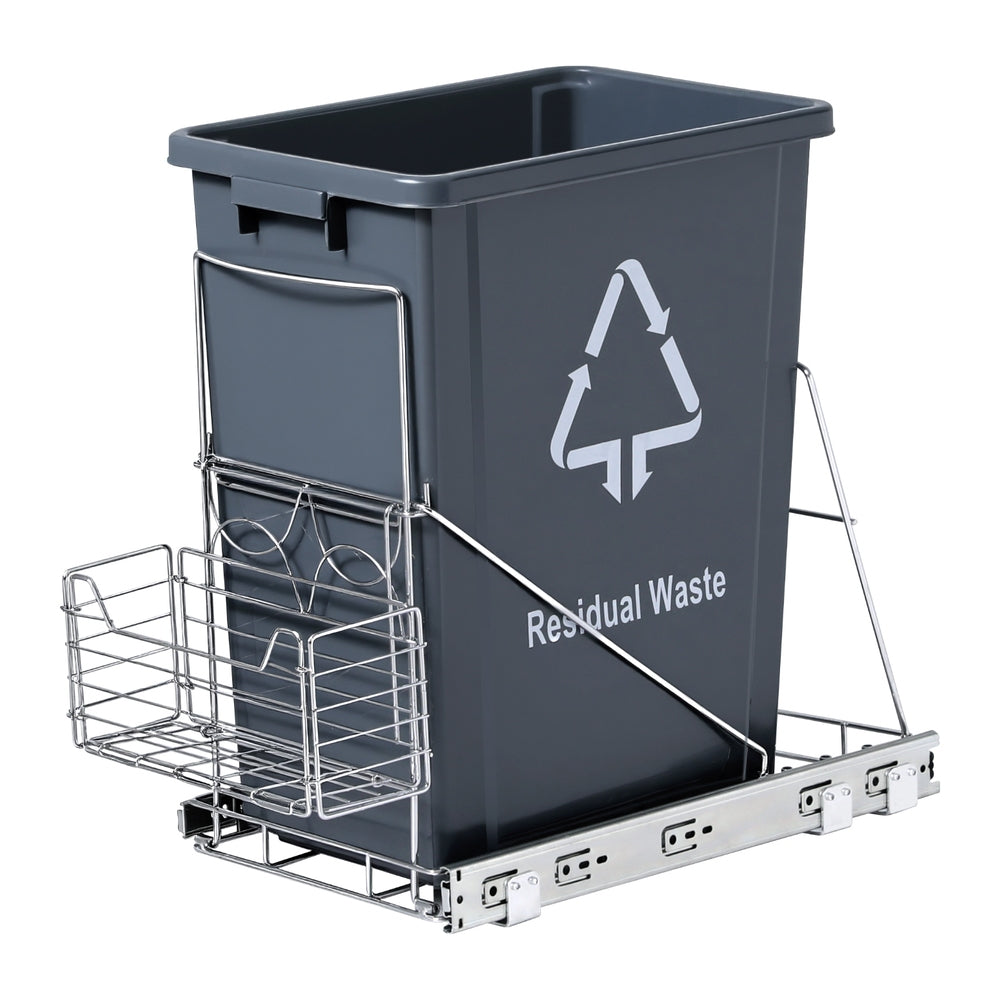 Cefito Pull Out Bin Kitchen Cabinet Slide Garbage Rubbish Bins Basket 40L Grey POT-BIN-40L-GY