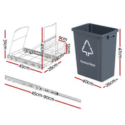 Cefito Pull Out Bin Kitchen Cabinet Slide Garbage Rubbish Bins Basket 40L Grey POT-BIN-40L-GY