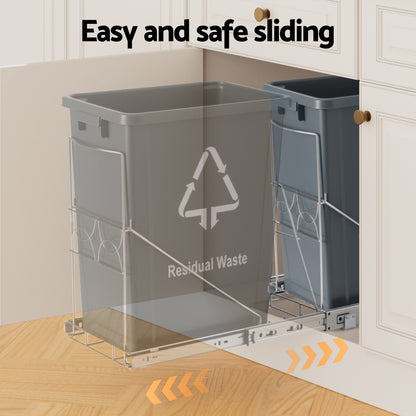 Cefito Pull Out Bin Kitchen Cabinet Slide Garbage Rubbish Bins Basket 40L Grey POT-BIN-40L-GY