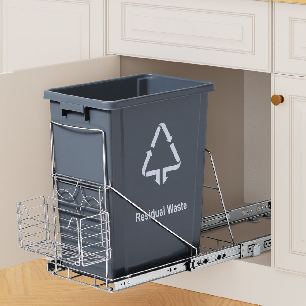 Cefito Pull Out Bin Kitchen Cabinet Slide Garbage Rubbish Bins Basket 40L Grey POT-BIN-40L-GY
