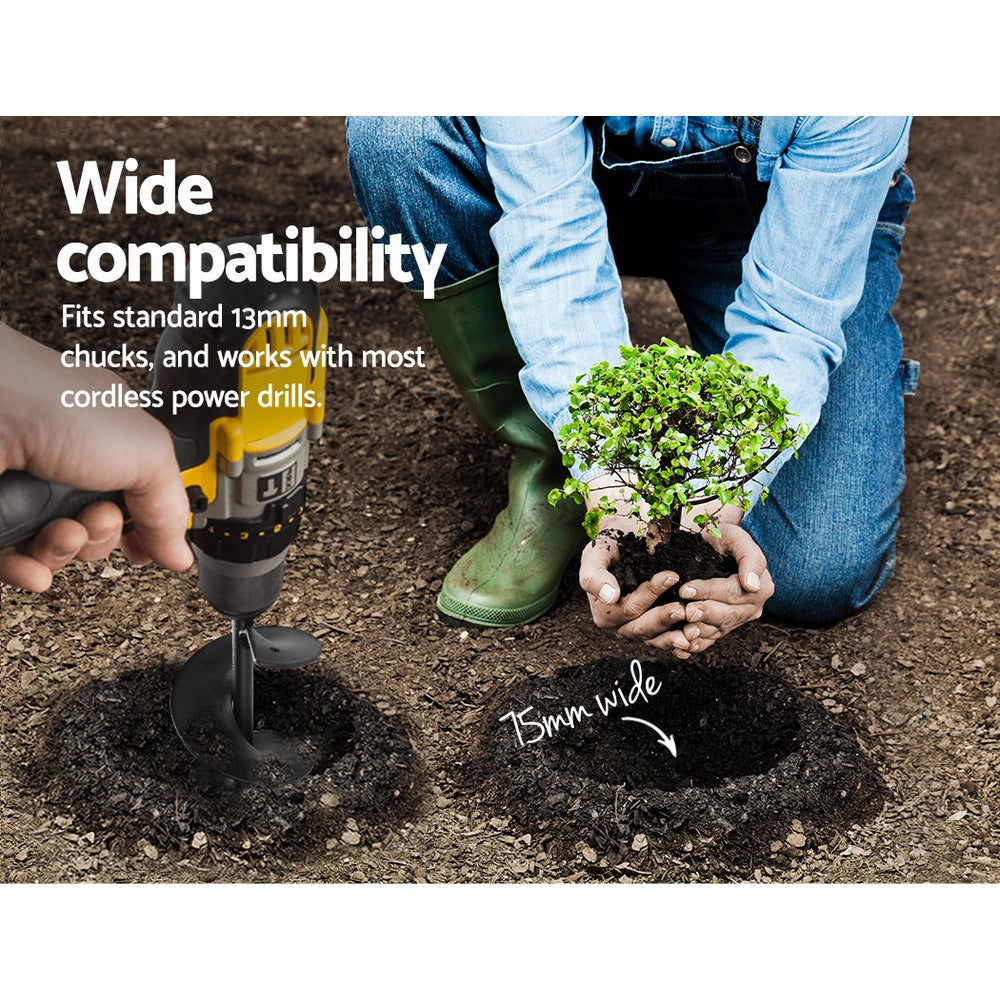 GIANTZ Power Garden Auger Small Earth Planter 75 X 600MM Black PP-10-75X600-BK
