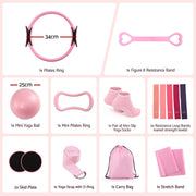 Everfit Pilates Ring Set for Women, 15pcs Home Workout Pilates Equipment with Ring, Ball, Yoga Socks, D-Ring etc. Pilates Starter Kit for Strength, Toning and Flexibility Pink
