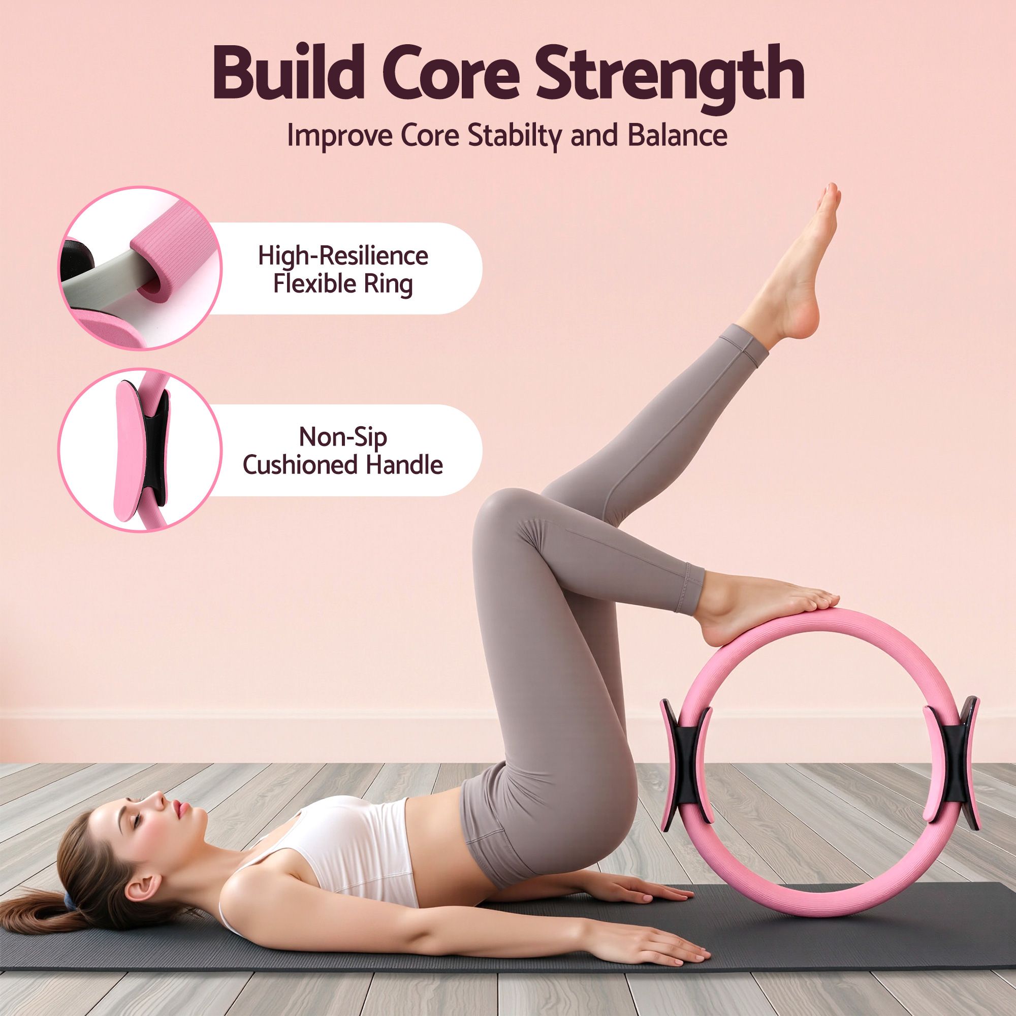 Everfit Pilates Ring Set for Women, 15pcs Home Workout Pilates Equipment with Ring, Ball, Yoga Socks, D-Ring etc. Pilates Starter Kit for Strength, Toning and Flexibility Pink