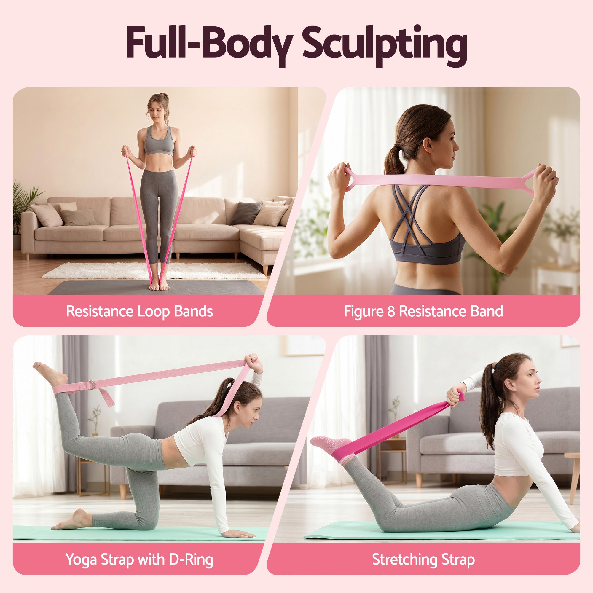 Everfit Pilates Ring Set for Women, 15pcs Home Workout Pilates Equipment with Ring, Ball, Yoga Socks, D-Ring etc. Pilates Starter Kit for Strength, Toning and Flexibility Pink