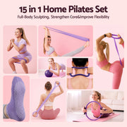 Everfit Pilates Ring Set for Women, 15pcs Home Workout Pilates Equipment with Ring, Ball, Yoga Socks, D-Ring etc. Pilates Starter Kit for Strength, Toning and Flexibility Purple