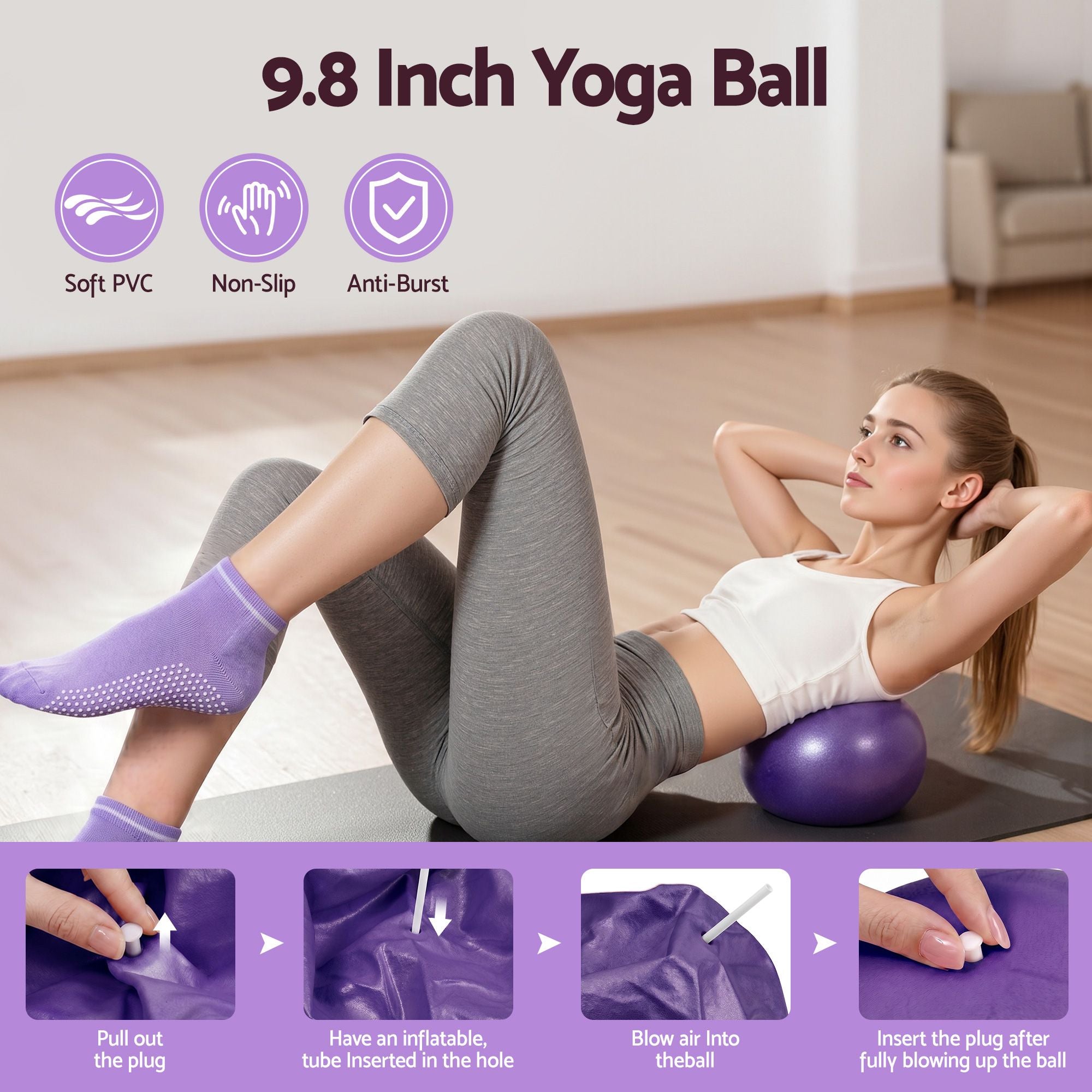 Everfit Pilates Ring Set for Women, 15pcs Home Workout Pilates Equipment with Ring, Ball, Yoga Socks, D-Ring etc. Pilates Starter Kit for Strength, Toning and Flexibility Purple