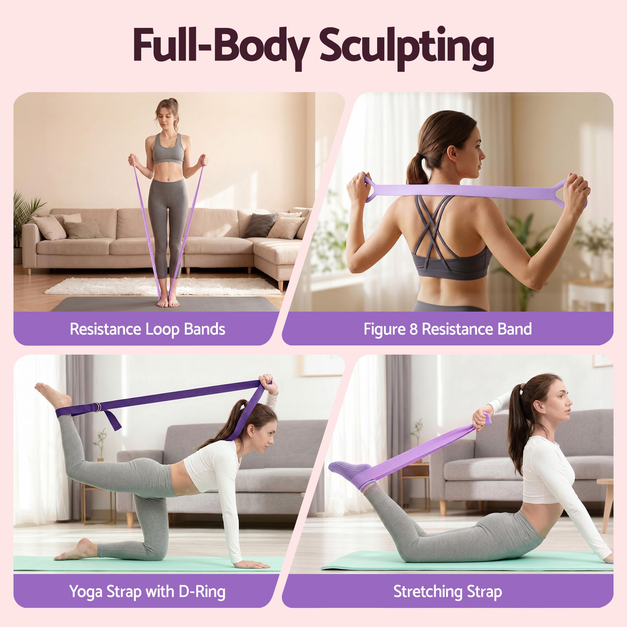 Everfit Pilates Ring Set for Women, 15pcs Home Workout Pilates Equipment with Ring, Ball, Yoga Socks, D-Ring etc. Pilates Starter Kit for Strength, Toning and Flexibility Purple