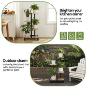 Artiss 4 Tiers Plant Stand Metal Flower Pots Shelf Indoor Outdoor Garden Home PS-4T-WOOD-LW