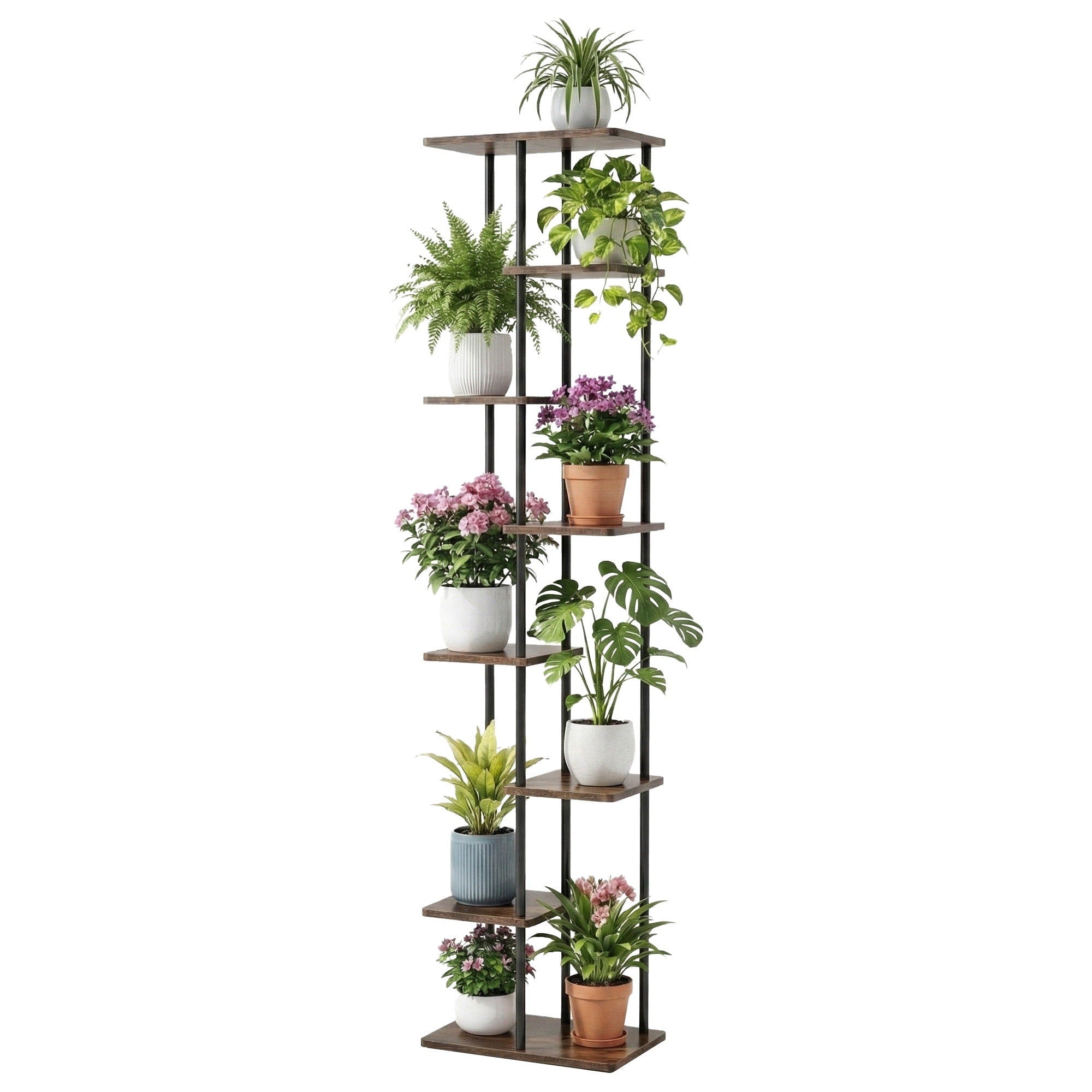 Artiss 8 Tiers Plant Stand Metal Flower Pots Shelf Indoor Outdoor Garden Home PS-8T-WOOD-DW