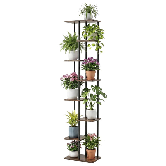 Artiss 8 Tiers Plant Stand Metal Flower Pots Shelf Indoor Outdoor Garden Home PS-8T-WOOD-DW