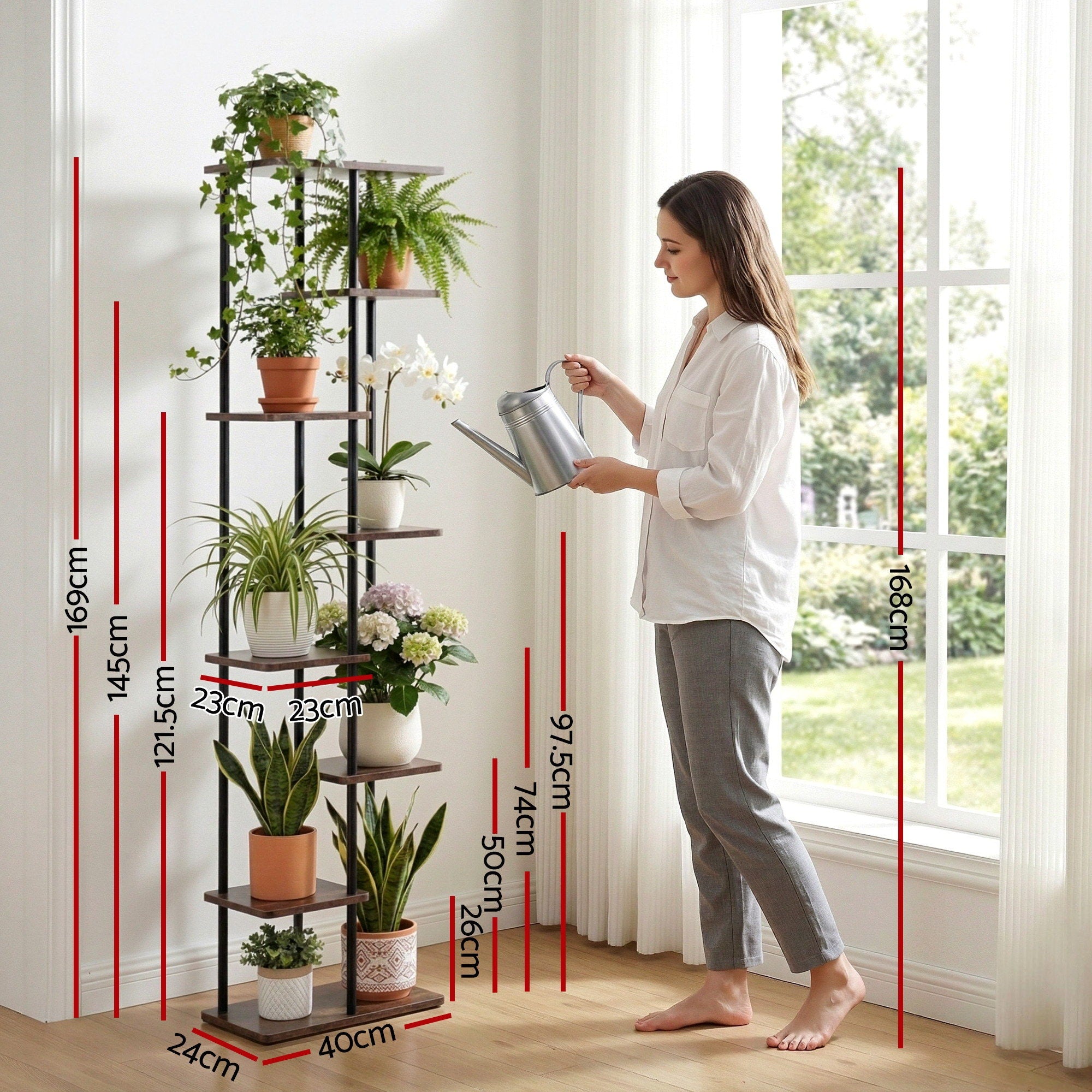 Artiss 8 Tiers Plant Stand Metal Flower Pots Shelf Indoor Outdoor Garden Home PS-8T-WOOD-DW