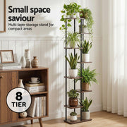 Artiss 8 Tiers Plant Stand Metal Flower Pots Shelf Indoor Outdoor Garden Home PS-8T-WOOD-DW