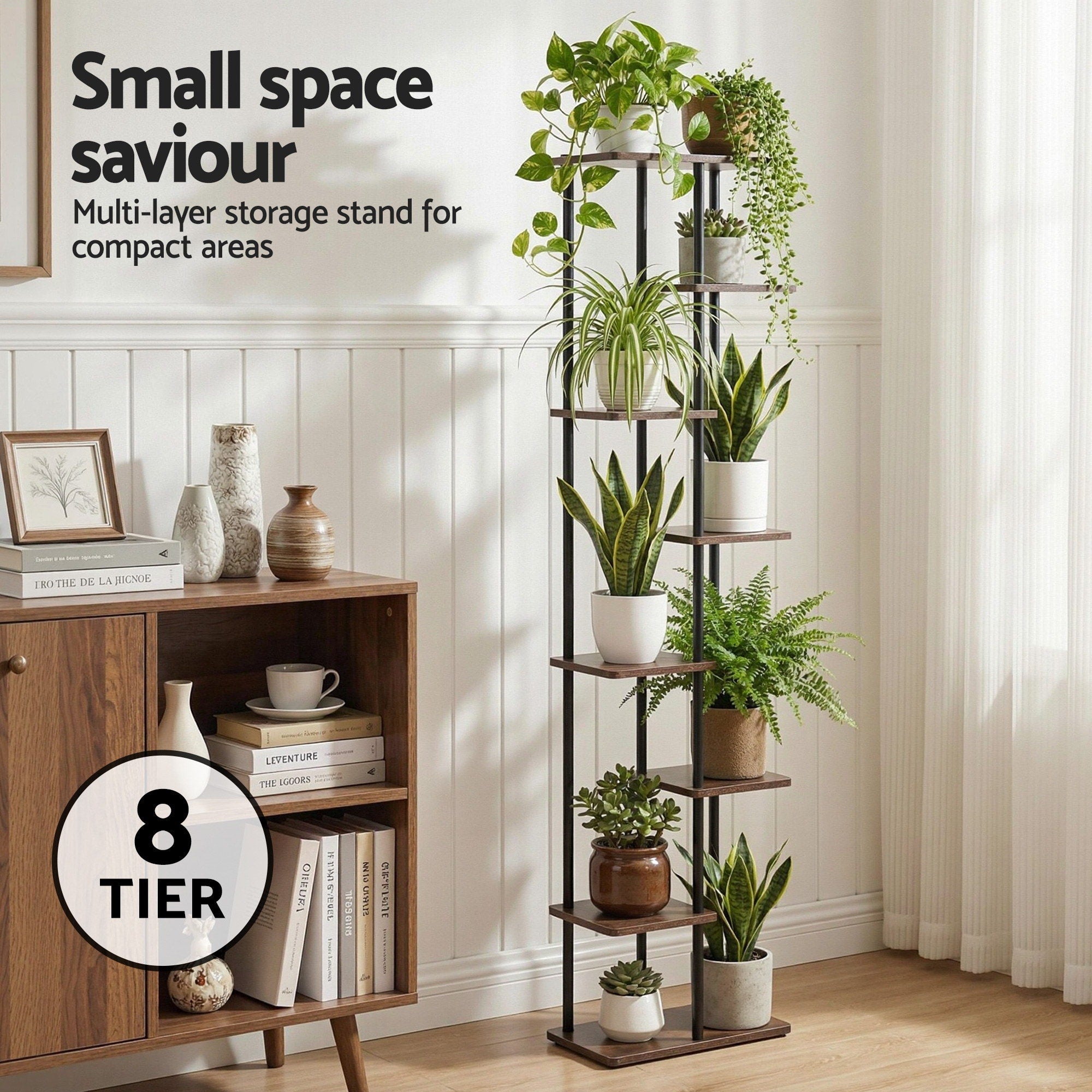 Artiss 8 Tiers Plant Stand Metal Flower Pots Shelf Indoor Outdoor Garden Home PS-8T-WOOD-DW