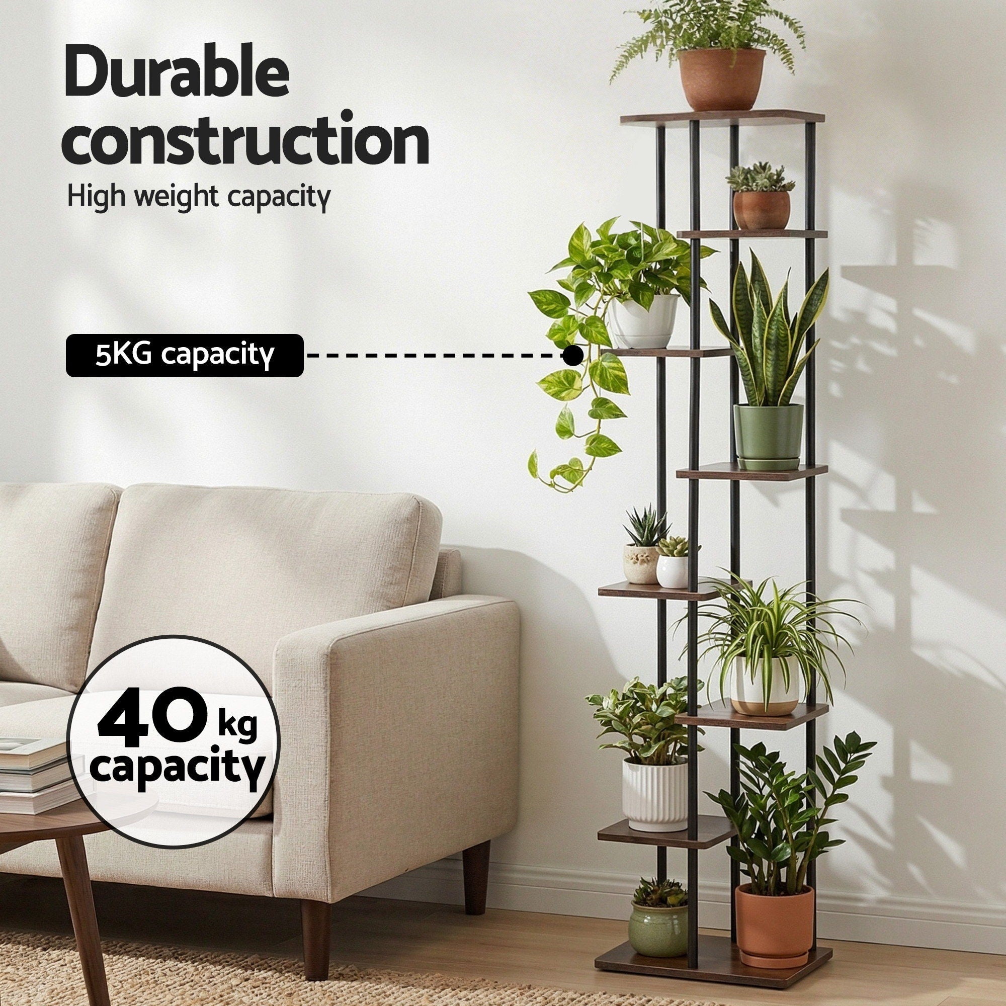 Artiss 8 Tiers Plant Stand Metal Flower Pots Shelf Indoor Outdoor Garden Home PS-8T-WOOD-DW