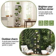 Artiss 8 Tiers Plant Stand Metal Flower Pots Shelf Indoor Outdoor Garden Home PS-8T-WOOD-DW