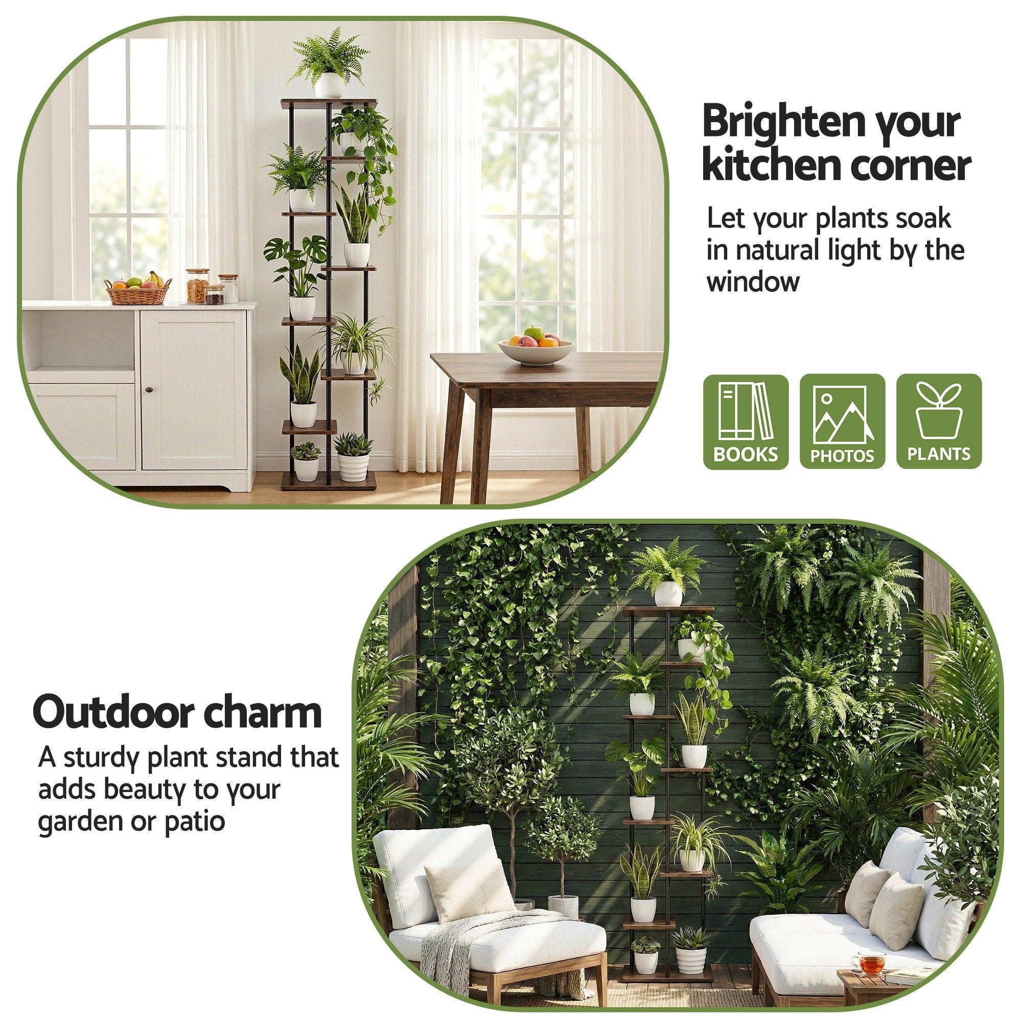 Artiss 8 Tiers Plant Stand Metal Flower Pots Shelf Indoor Outdoor Garden Home PS-8T-WOOD-DW