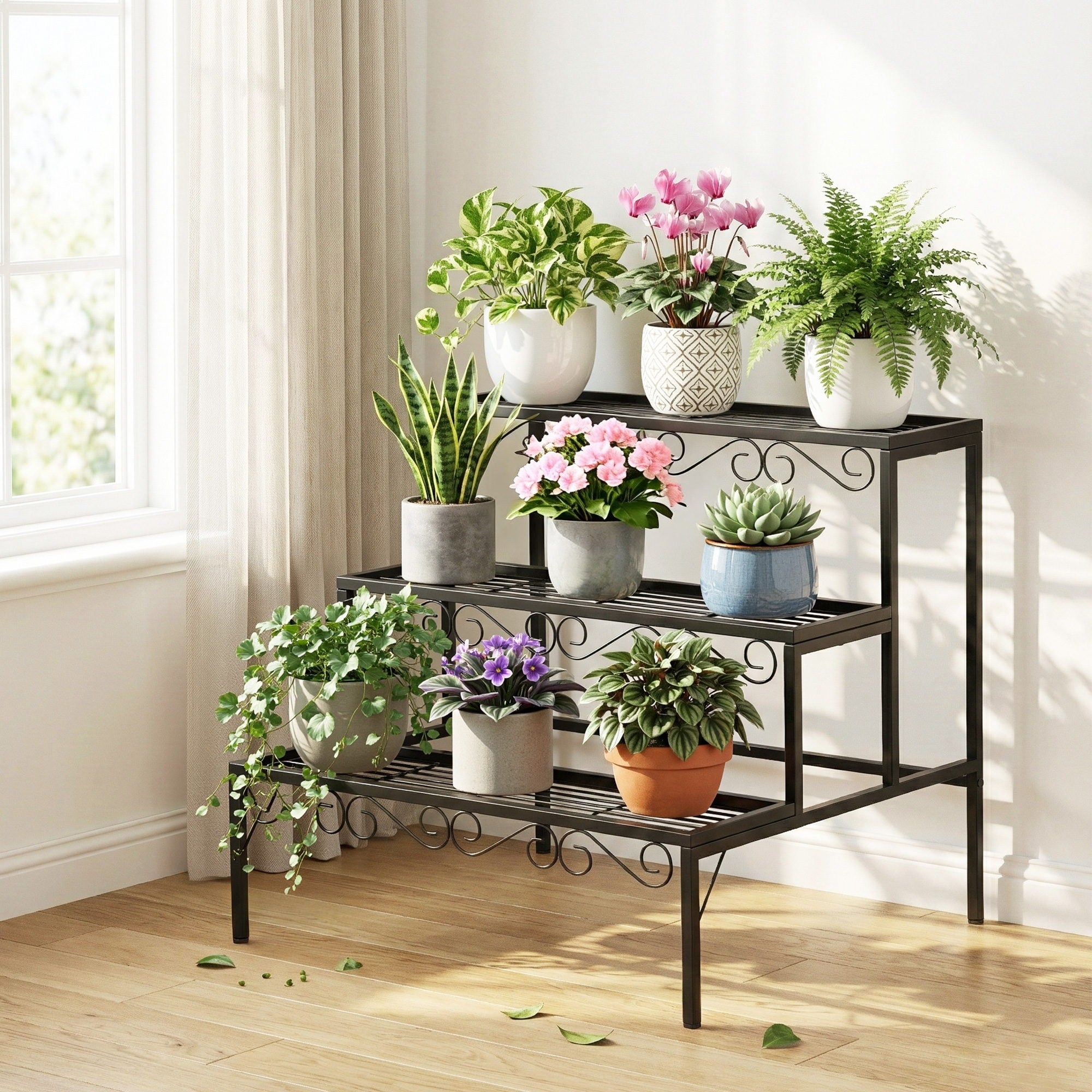 Artiss Plant Stand 3 Tier Metal Corner Plant Shelf Multiple Flower Holder Rack PS-L-3T-MT-BK