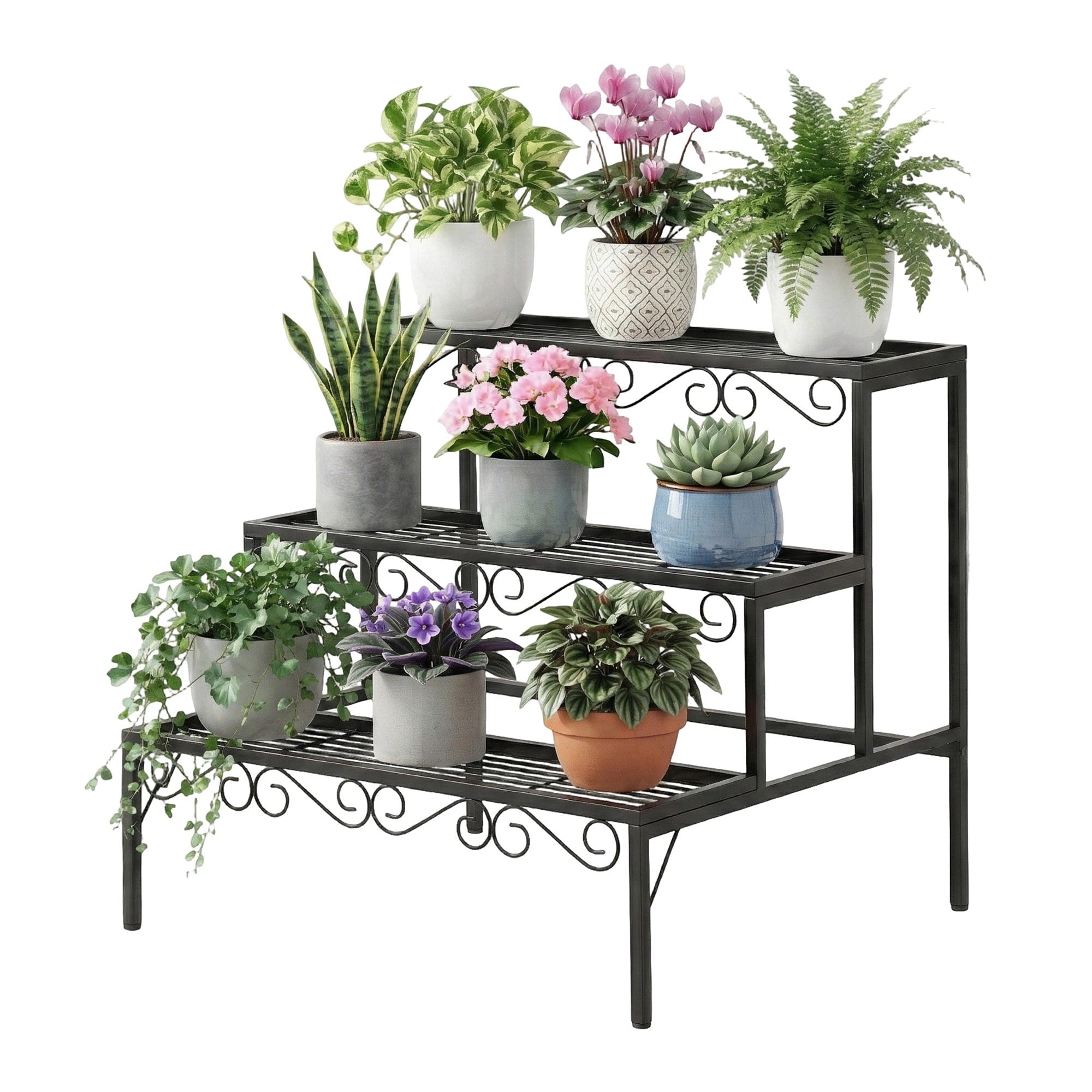 Artiss Plant Stand 3 Tier Metal Corner Plant Shelf Multiple Flower Holder Rack PS-L-3T-MT-BK