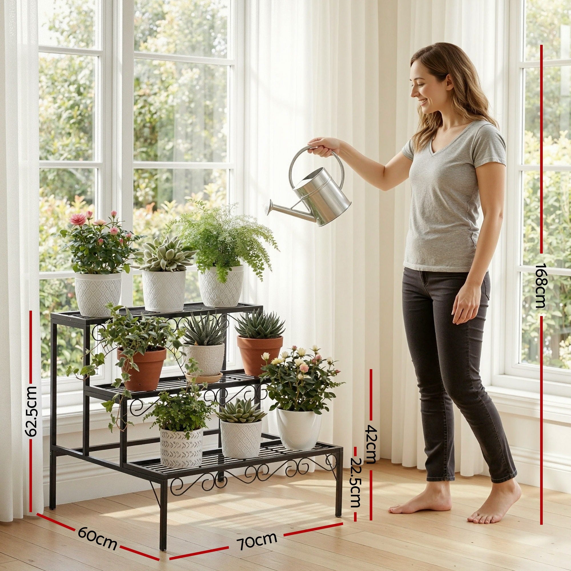 Artiss Plant Stand 3 Tier Metal Corner Plant Shelf Multiple Flower Holder Rack PS-L-3T-MT-BK