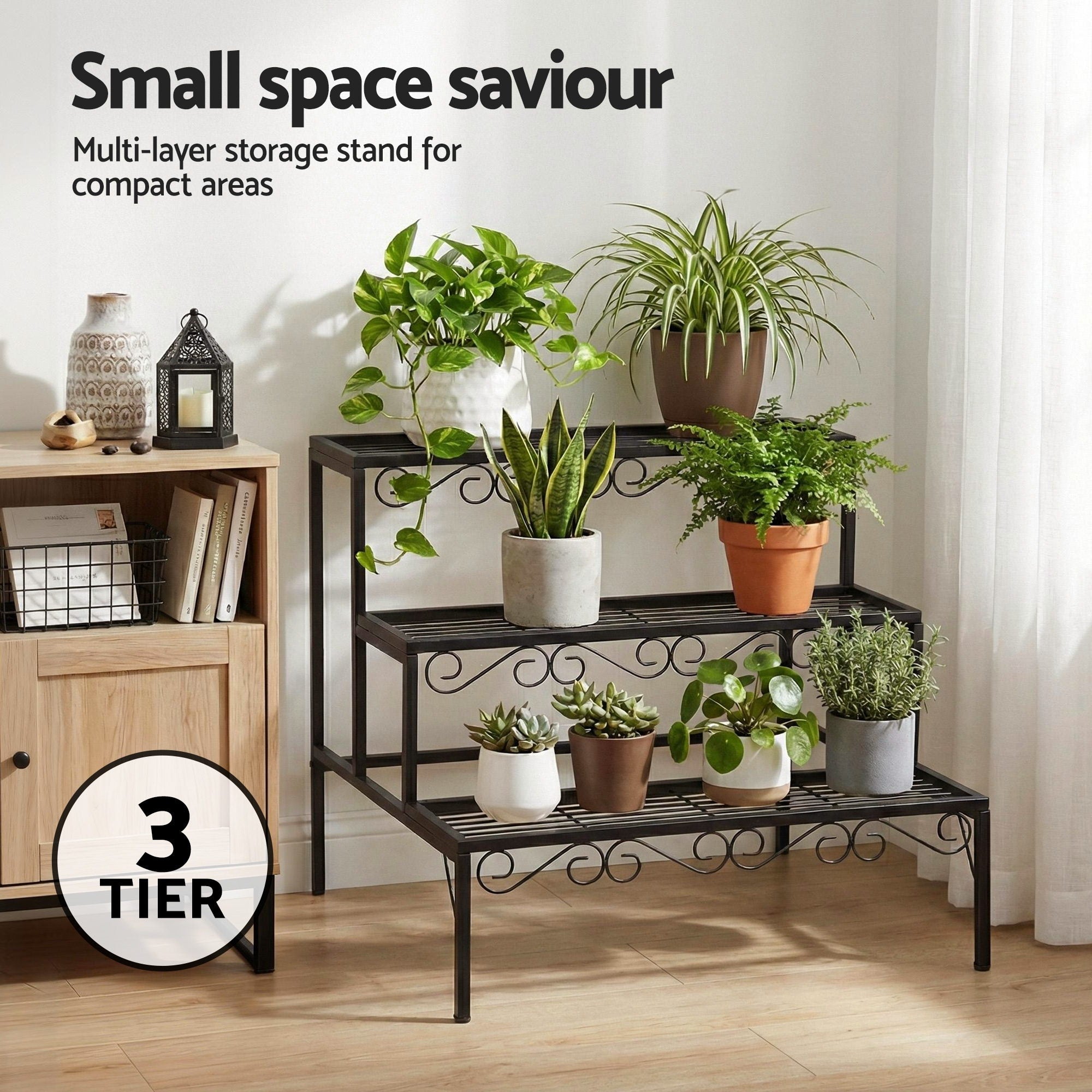 Artiss Plant Stand 3 Tier Metal Corner Plant Shelf Multiple Flower Holder Rack PS-L-3T-MT-BK