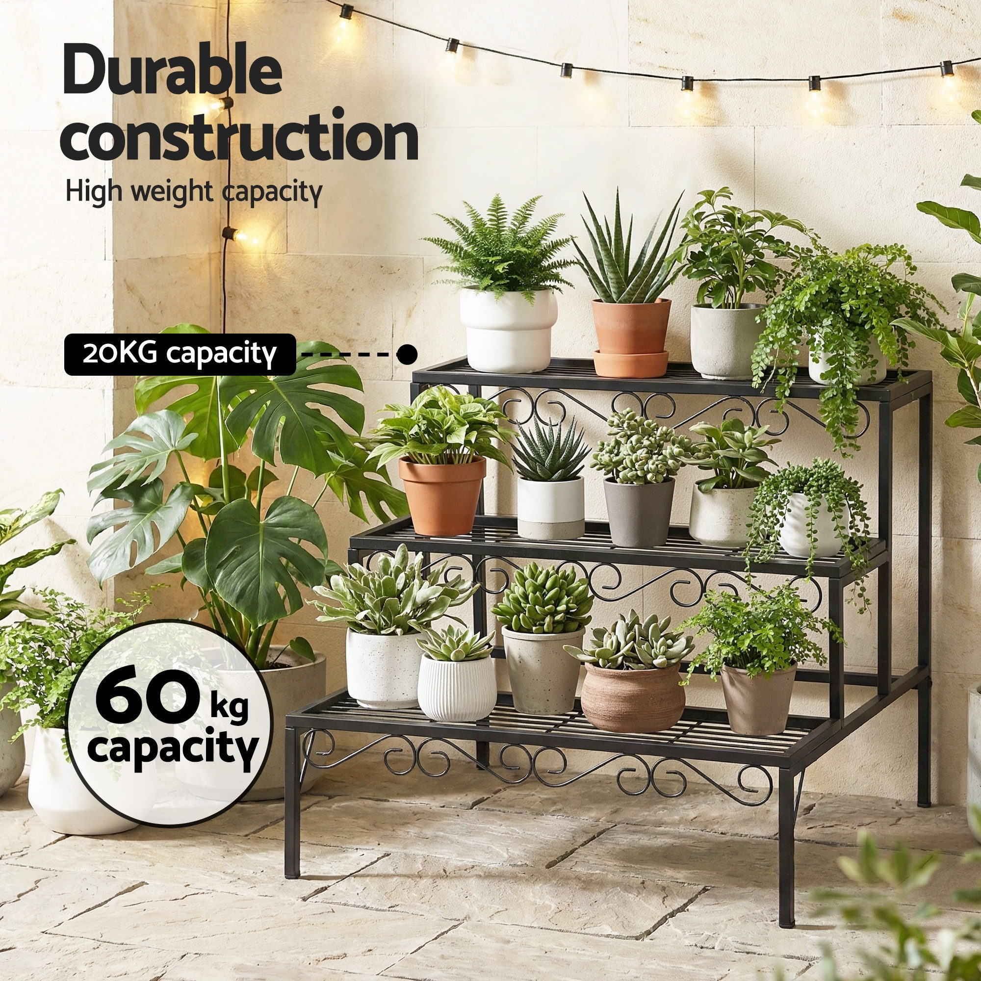 Artiss Plant Stand 3 Tier Metal Corner Plant Shelf Multiple Flower Holder Rack PS-L-3T-MT-BK