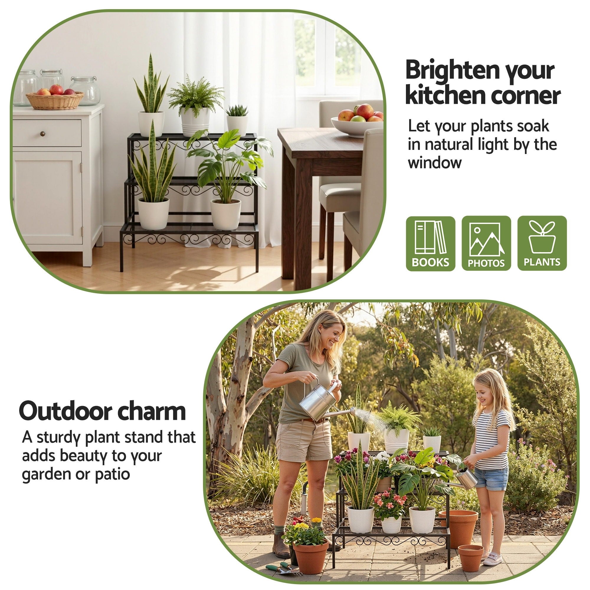 Artiss Plant Stand 3 Tier Metal Corner Plant Shelf Multiple Flower Holder Rack PS-L-3T-MT-BK