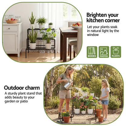 Artiss Plant Stand 3 Tier Metal Corner Plant Shelf Multiple Flower Holder Rack PS-L-3T-MT-BK