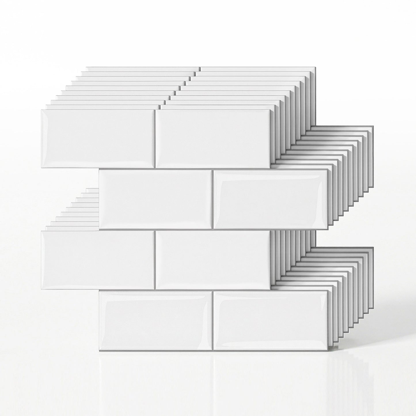 Artiss 3D Peel and Stick Wall Tiles Self Adhesive Subway Backsplash 10 Sheets, White PST-200-WH