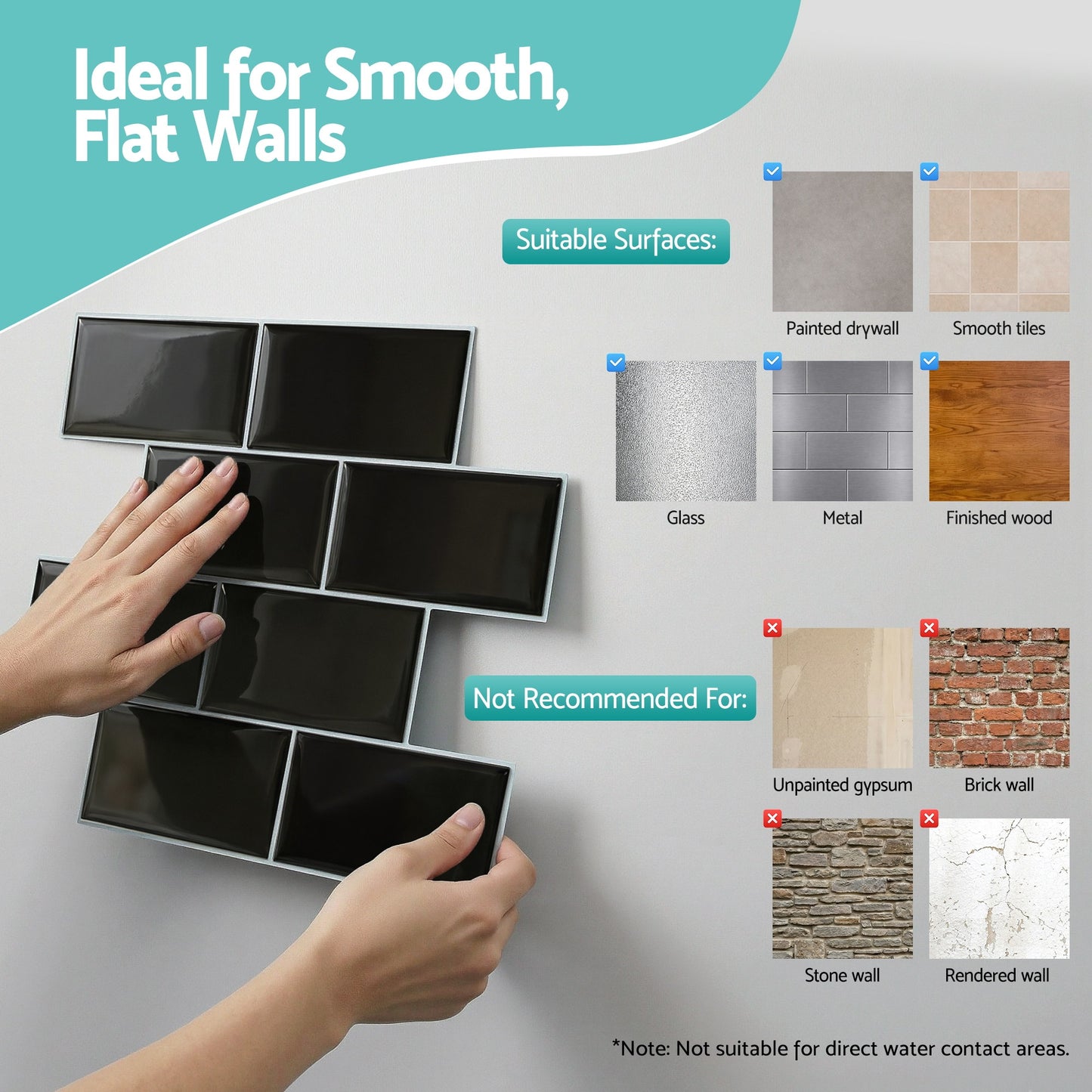 Artiss 3D Peel and Stick Wall Tiles Self Adhesive Subway Backsplash 10 Sheets, Black PST-216-BK