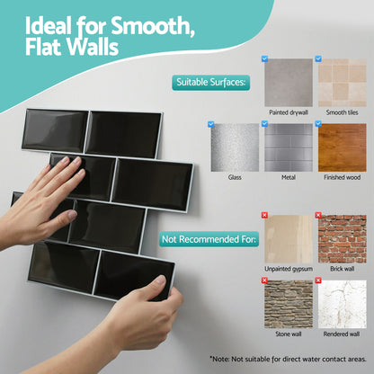 Artiss 3D Peel and Stick Wall Tiles Self Adhesive Subway Backsplash 10 Sheets, Black PST-216-BK