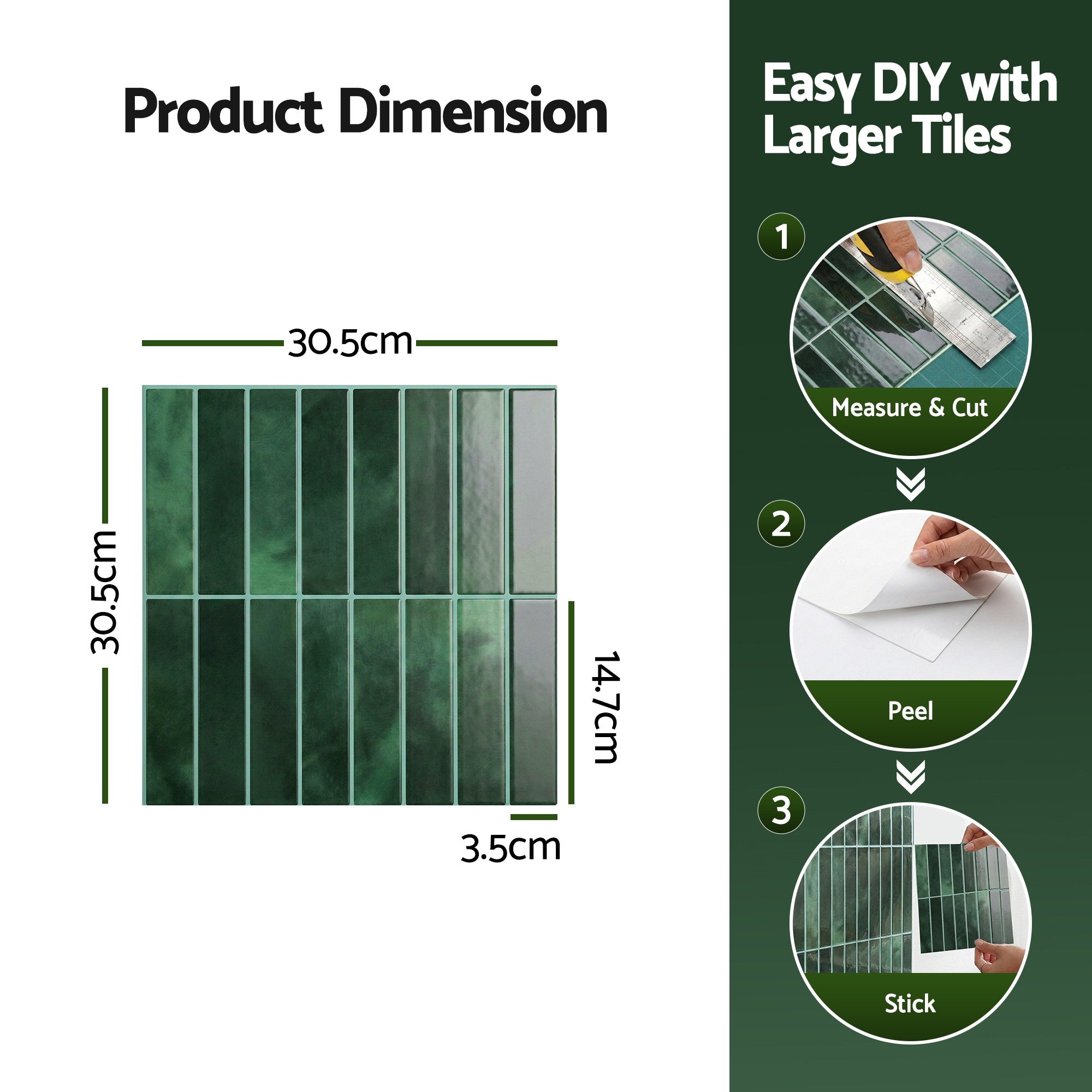 Artiss 3D Peel and Stick Wall Tiles Self Adhesive LinearGrid Backsplash 10 Sheets, Green