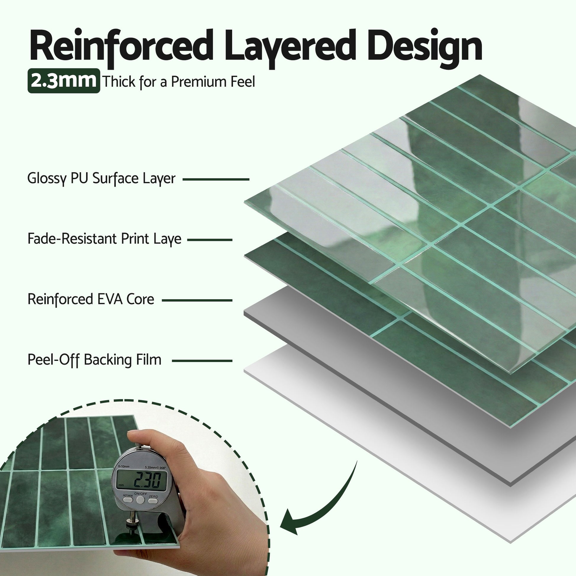 Artiss 3D Peel and Stick Wall Tiles Self Adhesive LinearGrid Backsplash 10 Sheets, Green PST-546-GN