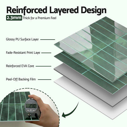 Artiss 3D Peel and Stick Wall Tiles Self Adhesive LinearGrid Backsplash 10 Sheets, Green PST-546-GN
