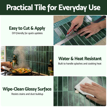 Artiss 3D Peel and Stick Wall Tiles Self Adhesive LinearGrid Backsplash 10 Sheets, Green PST-546-GN