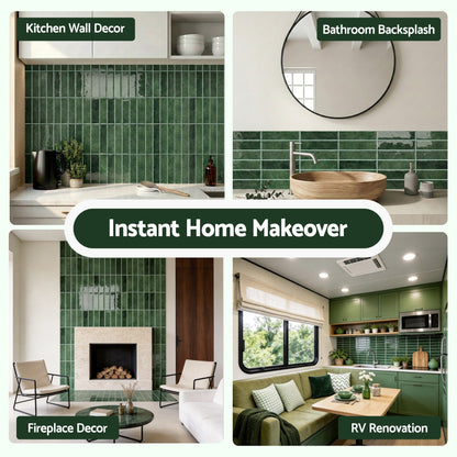 Artiss 3D Peel and Stick Wall Tiles Self Adhesive LinearGrid Backsplash 10 Sheets, Green PST-546-GN