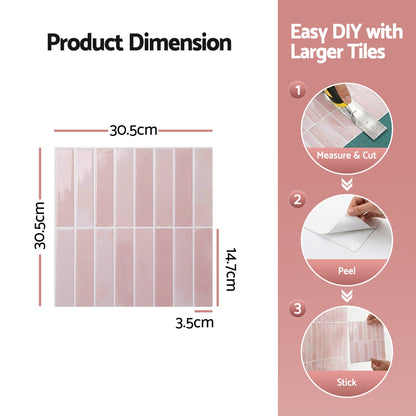 Artiss 3D Peel and Stick Wall Tiles Self Adhesive LinearGrid Backsplash 10 Sheets, Pink PST-614-PK