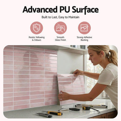 Artiss 3D Peel and Stick Wall Tiles Self Adhesive LinearGrid Backsplash 10 Sheets, Pink PST-614-PK