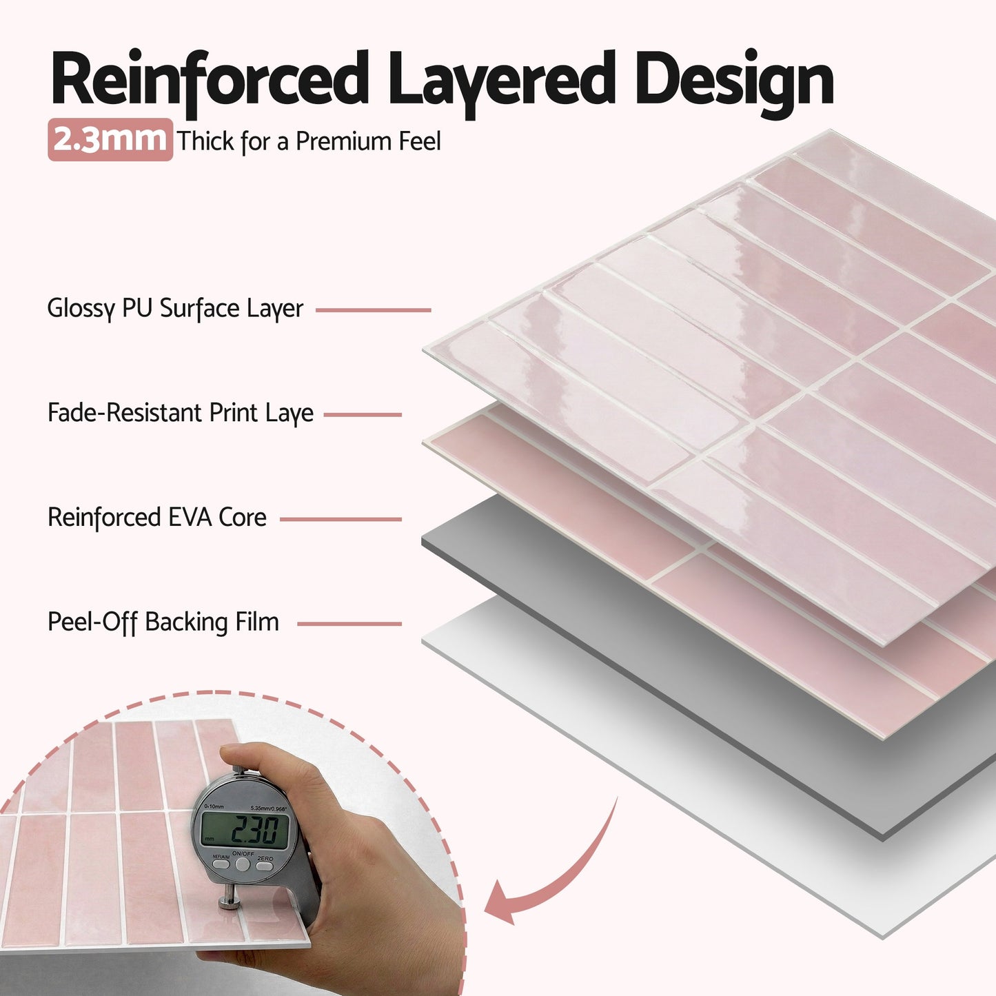 Artiss 3D Peel and Stick Wall Tiles Self Adhesive LinearGrid Backsplash 10 Sheets, Pink PST-614-PK