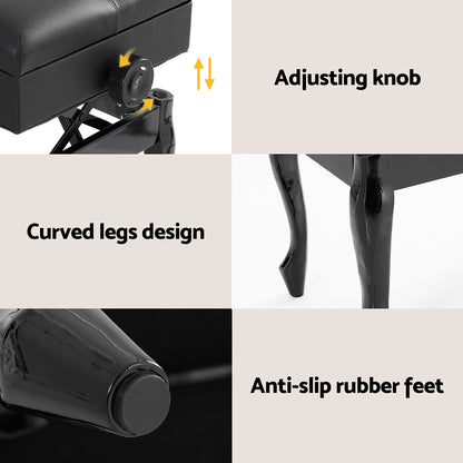 Alpha Piano Bench Stool Adjustable Height Keyboard Seat PSTOL-CUR-75-BK