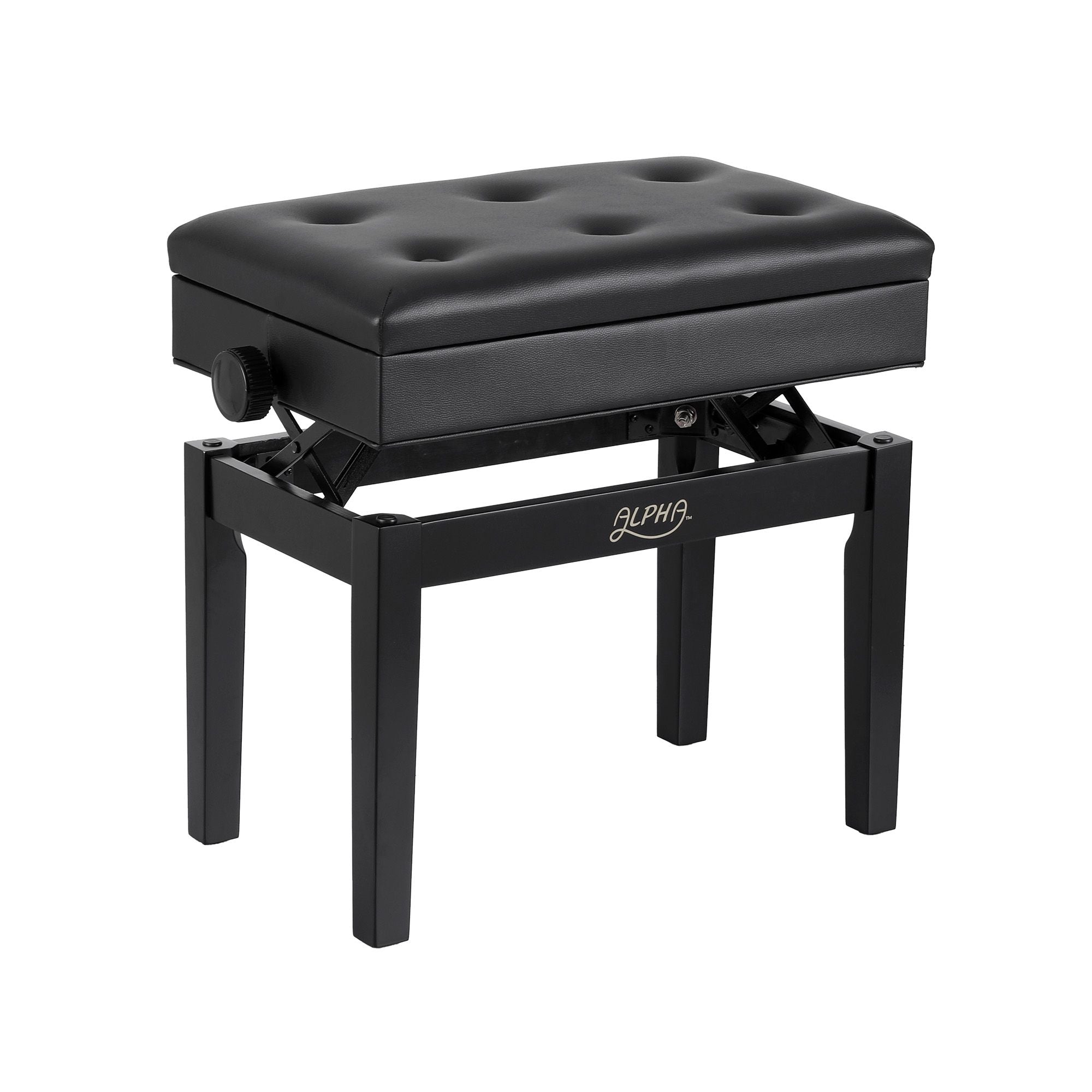 Alpha Adjustable Piano Bench Wooden Keyboard Seat Padded Music Chair Black PSTOL-STR-55KNOB-BK