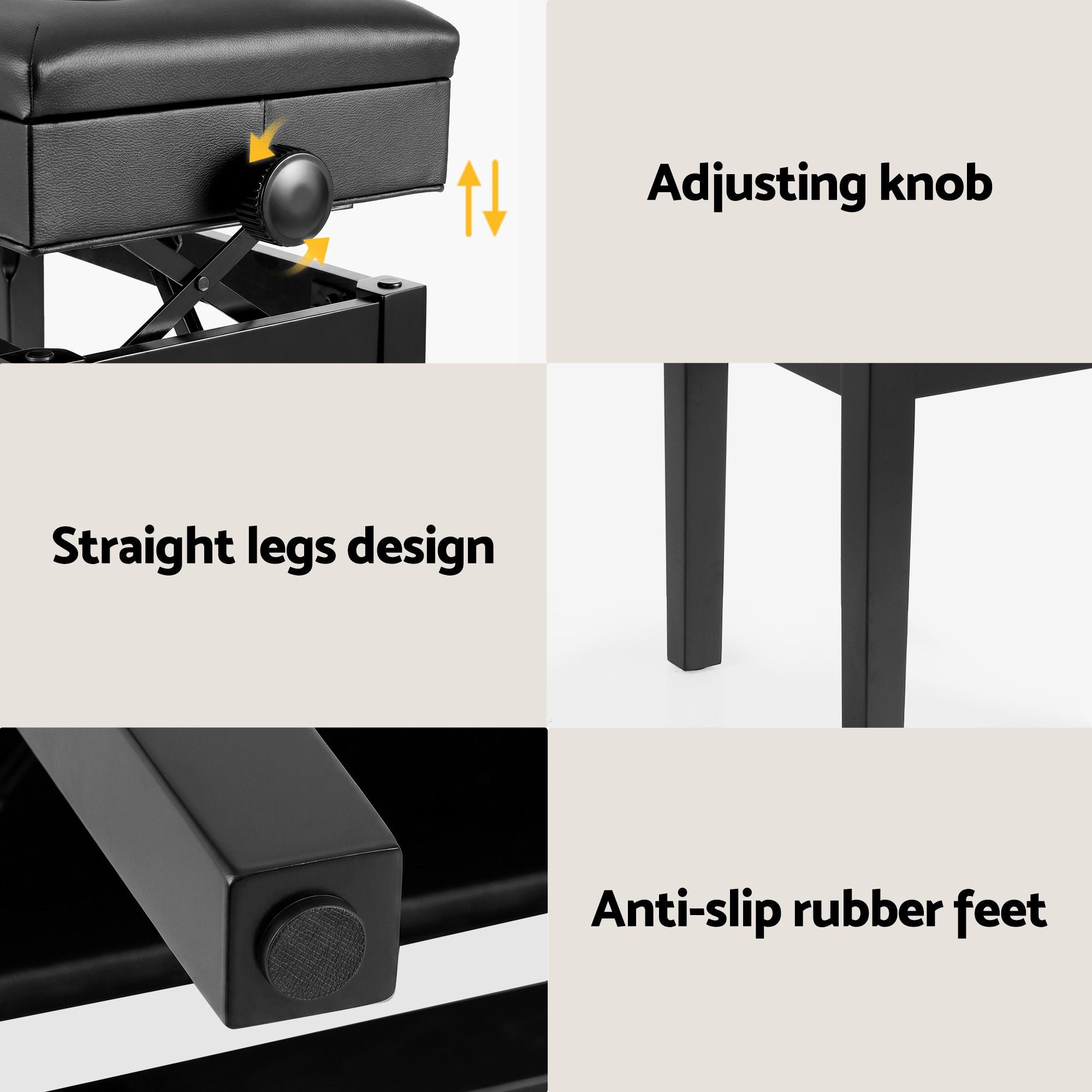 Alpha Adjustable Piano Bench Wooden Keyboard Seat Padded Music Chair Black PSTOL-STR-55KNOB-BK