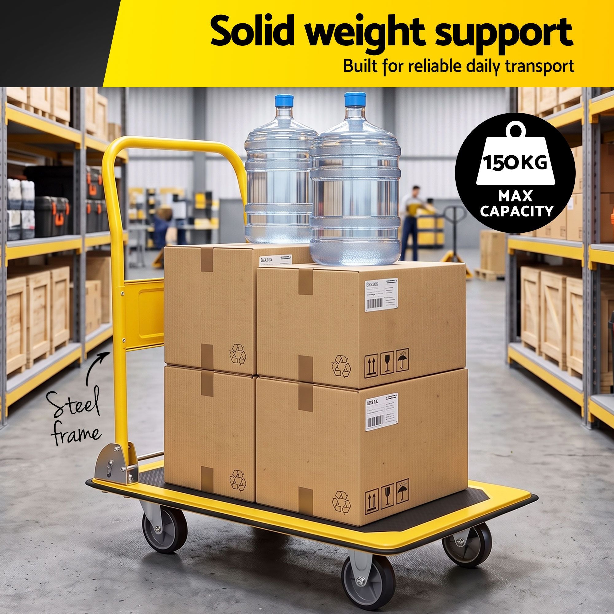 Giantz Platform Trolley Hand Truck Folding Platform Cart 150kg Load Yellow